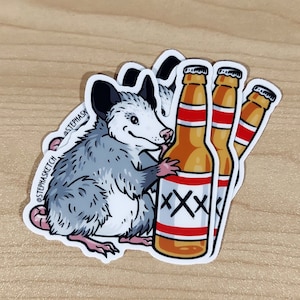 Beer Possum Sticker - Oppossum - Cute Possum - Decal - Vinyl Sticker -