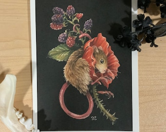 Impresión de Bramble Bearer - Arte de ratón - Arte oscuro - Surrealismo oscuro - Acuarela - Impresión de bellas artes