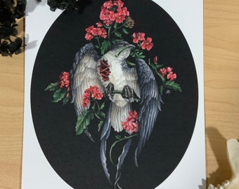 Impresión de archivo de restauración - Arte oscuro - Surrealismo oscuro - Pintura de acuarela - Arte de aves - Impresión de bellas artes - Pintura de flores - Giclee