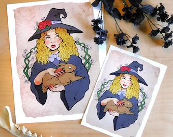 Bunny Witch Print - Arte de Brujas - Conejito - Regalos de Brujas - Ocultismo - Magik - Bruja Linda - Halloween -