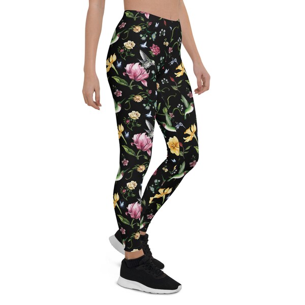 Hummingbird Floral Pattern Print Pattern Women Leggings