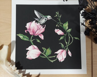 Impresión de bellas artes de colibrí sin fin - Pintura de acuarela - Arte de colibrí - Impresión de bellas artes - Pintura de flores - Arte floral - Arte original