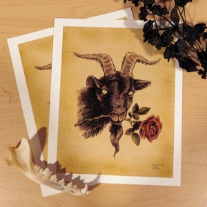 An Offering PRINT - Black Phillip - Goat - Goat Art - The Witch - The VVitch - Horror - Occult - Occult Art - Rose Art - Witchy Gifts -