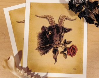 Una impresión de ofrenda - Phillip negro - Cabra - Arte de cabra - La bruja - El VVitch - Horror - Ocultismo - Arte oculto - Arte rosa - Regalos de brujas -