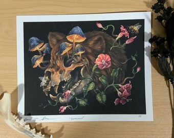 Impresión de archivo luminosa - Arte oscuro - Surrealismo oscuro - Pintura de acuarela - Arte de setas - Impresión de bellas artes - Giclee