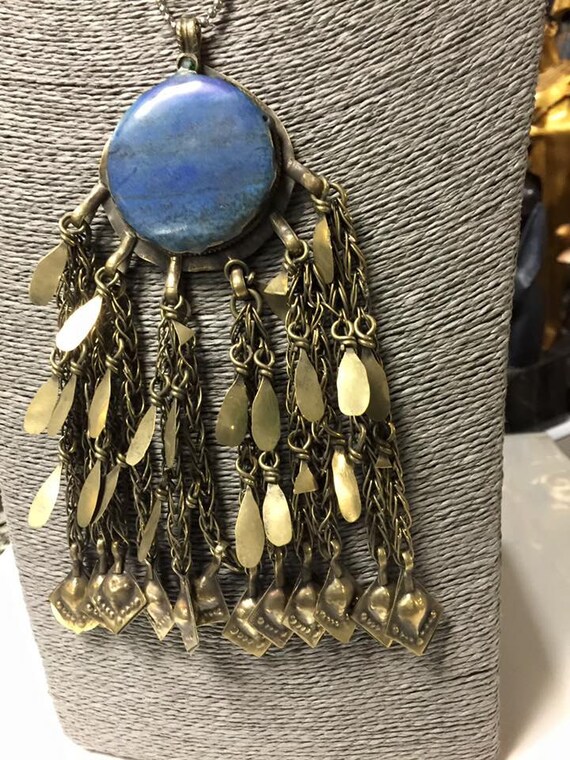 Antique Bedouin Natural BLUE LAPIS  Stone Brass- … - image 1