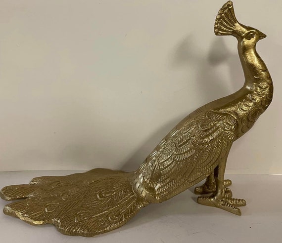 Vintage Antique Heavy Large Solid   Brass Peacock… - image 1