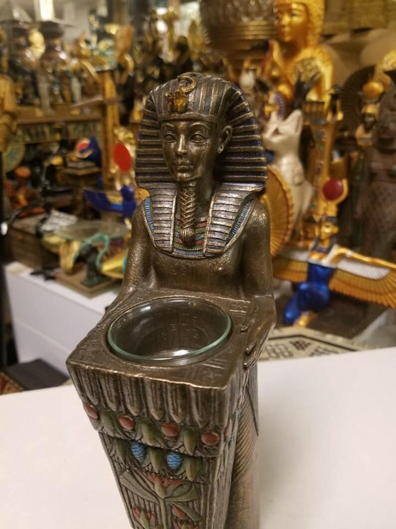 Unique Heavy Egyptian Bronze King Tut Candle Holder Statue Etsy