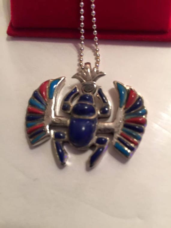 Vintage Egyptian Sterling Silver Scarab Charm wit… - image 1