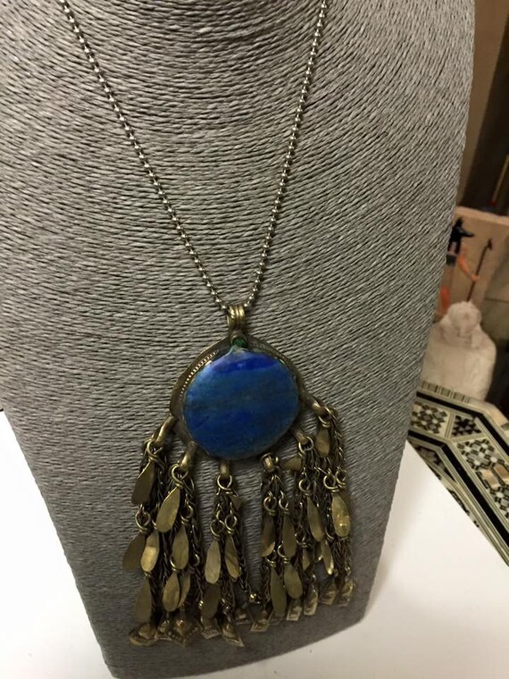 Antique Bedouin Natural BLUE LAPIS  Stone Brass- … - image 2