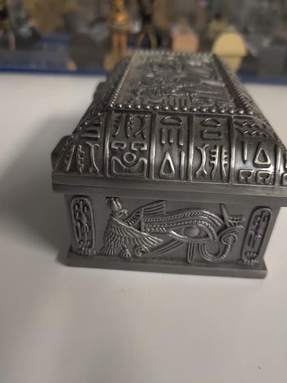 Unique  heavy  Egyptian  Pewter Jewelry Box   Mad… - image 6