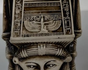 Unikt egyptiskt gudinna Hathor stenljus med vacker design 10 cm H Tillverkad i Egypten