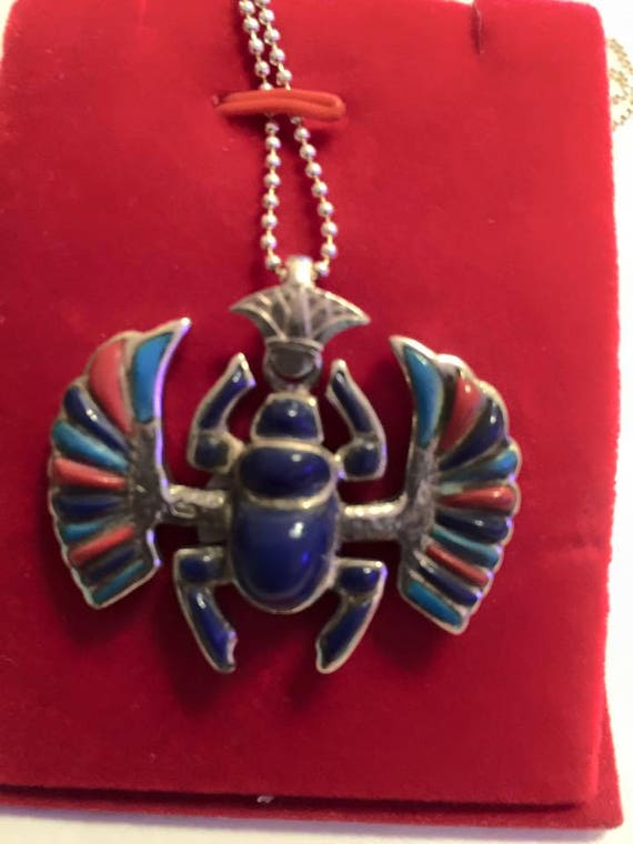 Vintage Egyptian Sterling Silver Scarab Charm wit… - image 5
