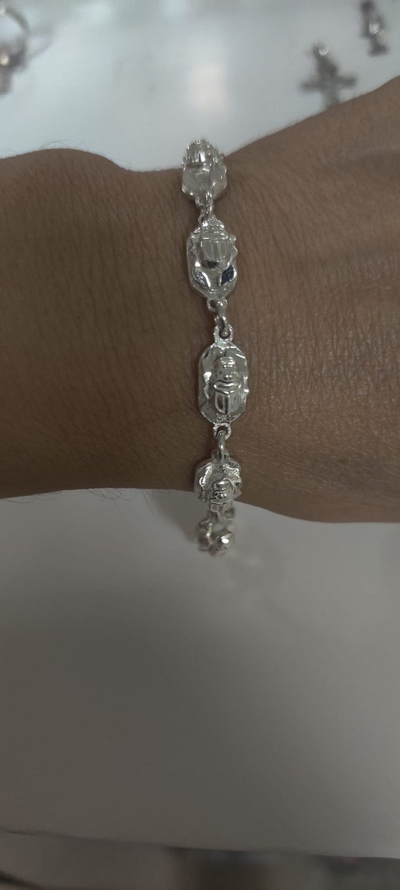 Unique Solid  Silver Egyptian Scarab  Bracelet St… - image 2