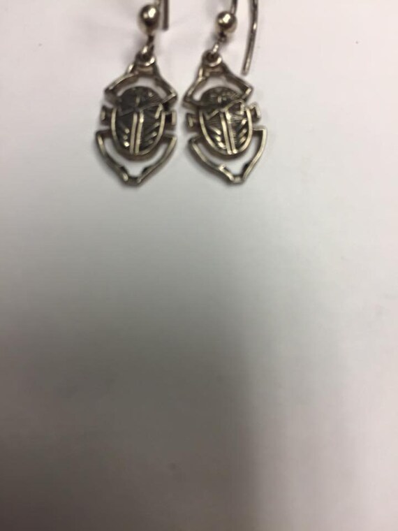 Unique Solid  Silver Egyptian  Scarab Earring Sta… - image 5