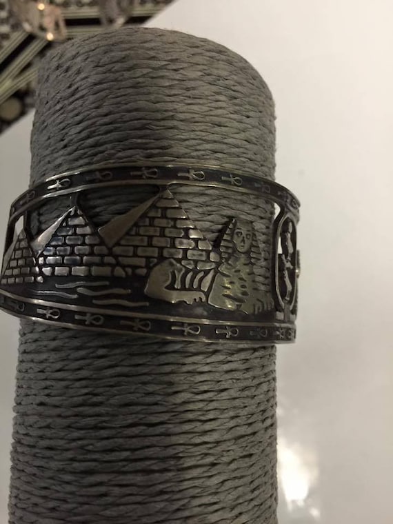 Vintage  Solid  Silver Egyptian Bracelet Stamped M