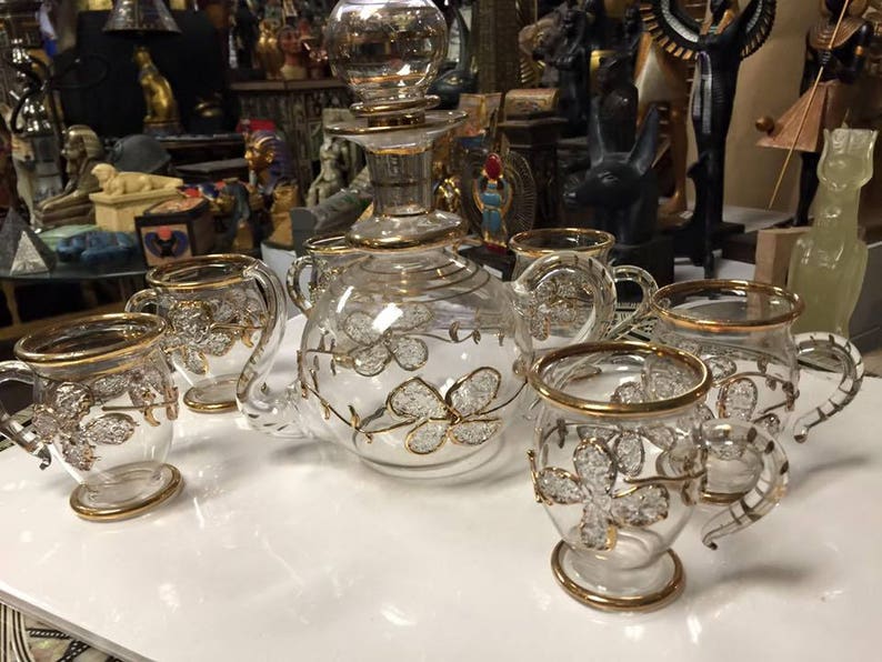 Unique Large Old Egyptian Blown Tea Coffee Set Glass Etsy