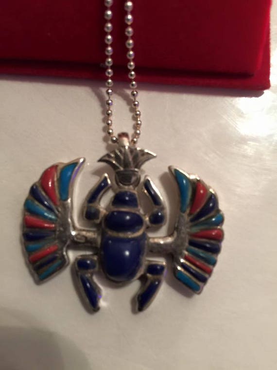 Vintage Egyptian Sterling Silver Scarab Charm wit… - image 3