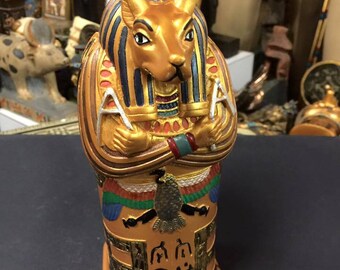Vintage Hand Made Egyptian God Anubis Coffin Made In Egypt