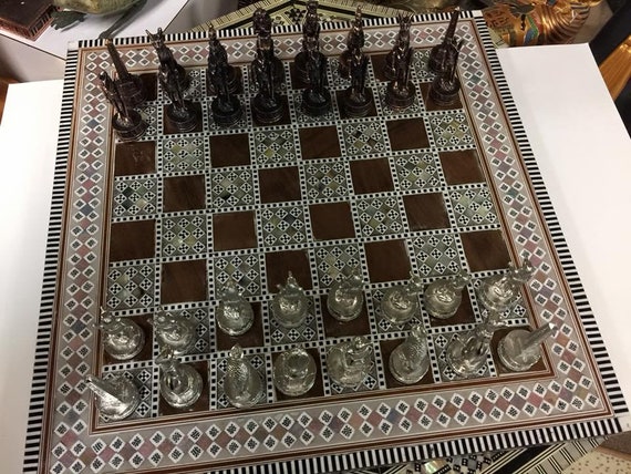 Unique Egyptian Wooden Chess With Copper Chess Pieces -  Portugal