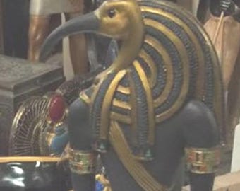 Unique Hand Gold Leafed and Detailed Egyptian God Thoth Statue