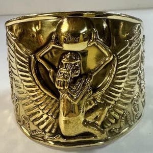 Unique Goddess Isis  Wide Brase  Cuff bracelet  Egyptian style Tribal bracelet Fit All Size (open on the back and  easy to adjust )