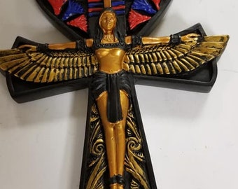 Unique Egyptian Ankh and Goddess Hathor  6'' L Wall  Decor