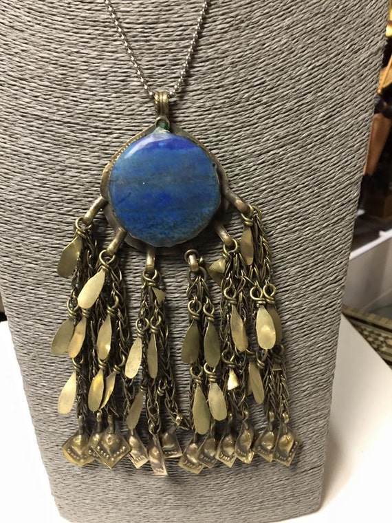 Antique Bedouin Natural BLUE LAPIS  Stone Brass- … - image 4