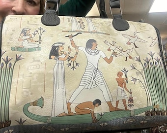 Unique Large Egyptian Double Strap  Leather Hand Bag  Handmade in Egypt