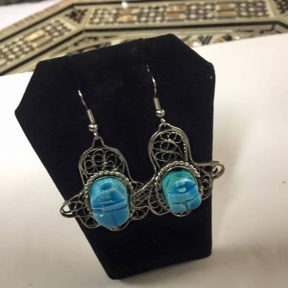 Vintage  Egyptian Scarab  Silver Plated  Earring … - image 4