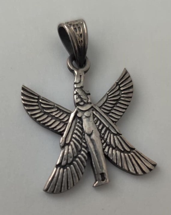 Unique Solid Silver Stamped  Egyptian Goddess Isi… - image 1
