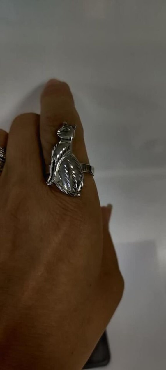 Unique Egyptian Cat Ring  Heavy SolId Silver ( Fr… - image 5