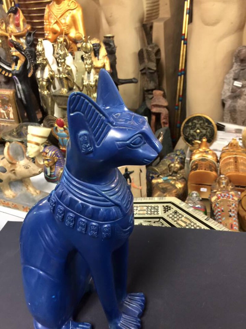 Vintage Unique Large Heavy Egyptian Blue Cat Best Statue | Etsy