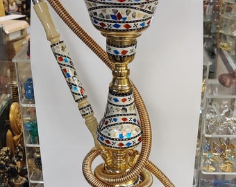 Unique LARGE Egyptian Brass Mother of Pearl Inlay Round Hand Made Belly Dance Shisha Shamadan  Made In Egypt