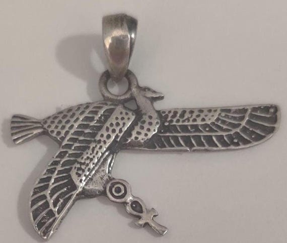 Unique Solid Silver Stamped  Egyptian Phoenix Pen… - image 1