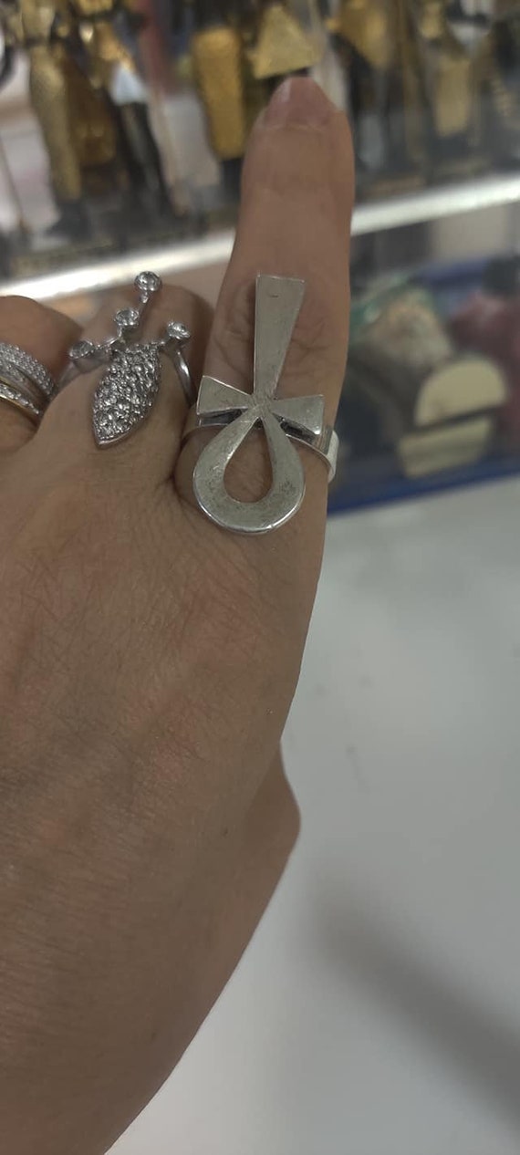 Unique Egyptian Solid Silver Ankh Ring ( Free Siz… - image 4