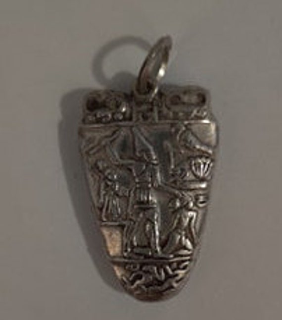 Unique Solid Silver Stamped  Egyptian  Pendant/Ch… - image 1