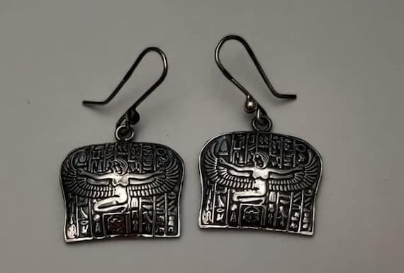 Unique Solid  Silver Egyptian Goddess Isis Earrin… - image 1