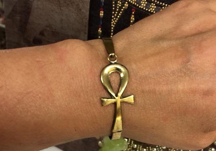Unique Egyptian Adjustable Brass Ankh  Bracelet 8'' Made In Egypt