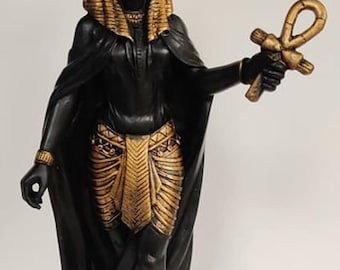 Amazing  Unique Egyptian Statue Goddess Hathor Hand Painted  11'' H