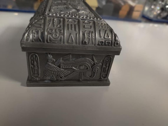 Unique  heavy  Egyptian  Pewter Jewelry Box   Mad… - image 3