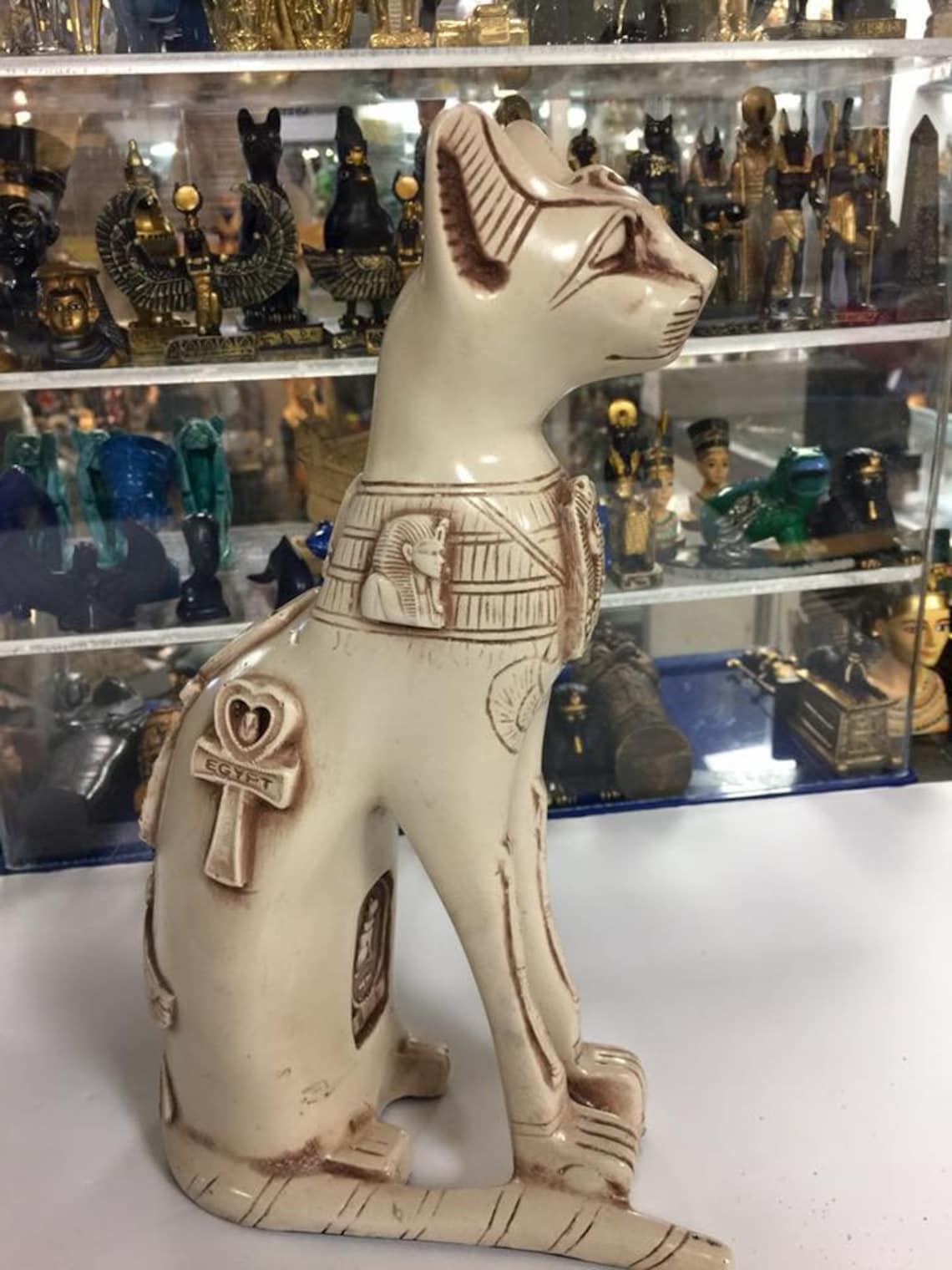 Vintage Large Egyptian Cat Statue 10''H Made in Egypt Etsy