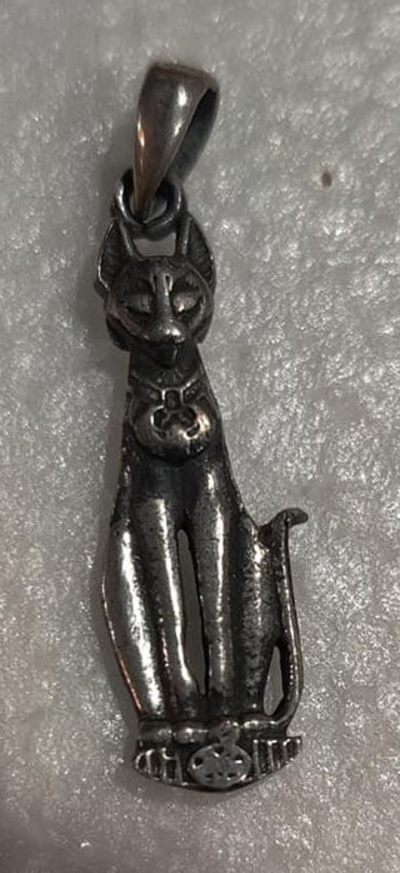 Unique Solid  Silver Egyptian  Cat Stamped Made In