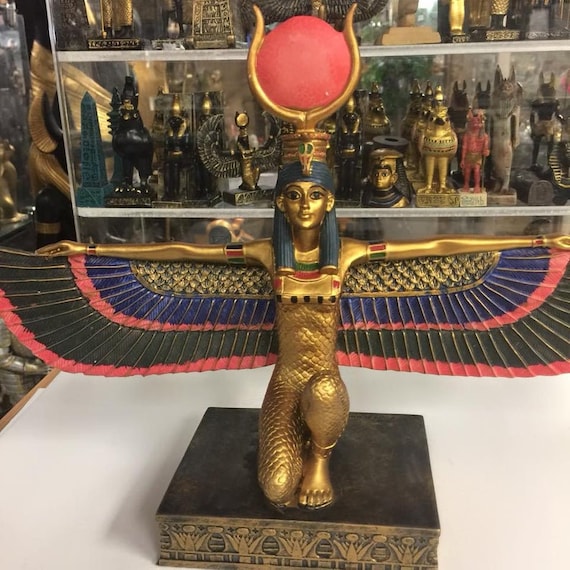 Ebros Egyptian Themed Isis Holding Shield Goddess of Magic and Nature Bronz Ebros Gift Egyptian Goddess Mother Isis Ra Holding Ankh Decorative Figurine  9\" H