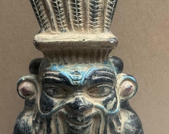 Amazing Unique Egyptian Statue God Bes Hand Carved Natural  Sand Stone Double-Sided Face Made in Egypt