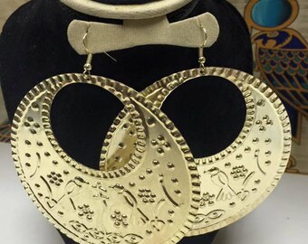 Unique Egyptian Large Gold Plated Brass Earring Made In Egypt