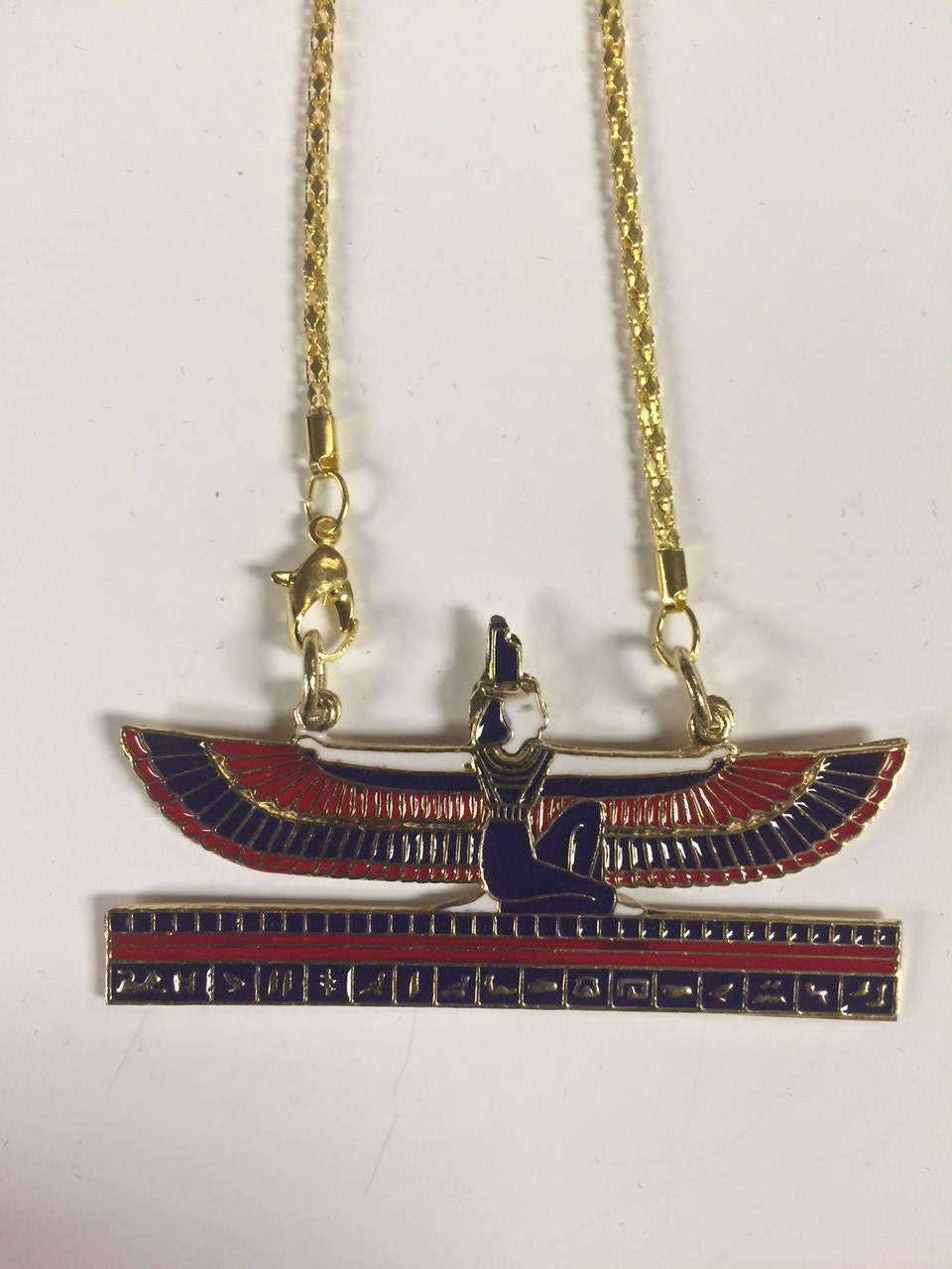 Winged Woman Egyptian Goddess Isis Brass Pendant Necklace
