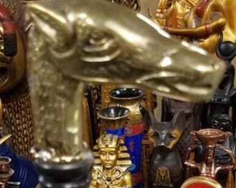Vintage Egyptian Brass Head  Horse  Walking Cane stick Hand Carved Made In Egypt
