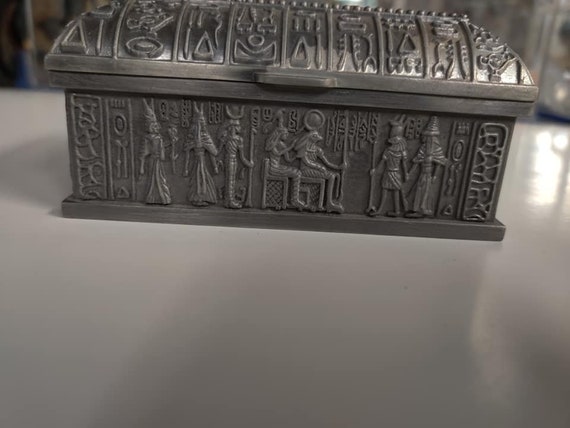 Unique  heavy  Egyptian  Pewter Jewelry Box   Mad… - image 4