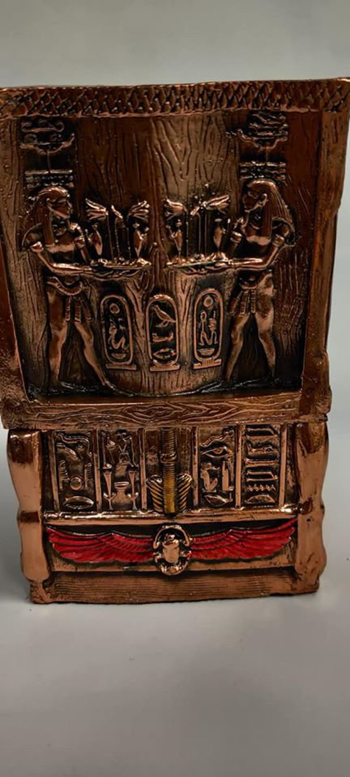 Vintage Egyptian Copper Wash King Tut Chair Jewelry Box Made Etsy